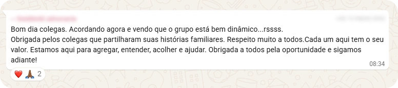 Feedback de participante de uma das comunidades