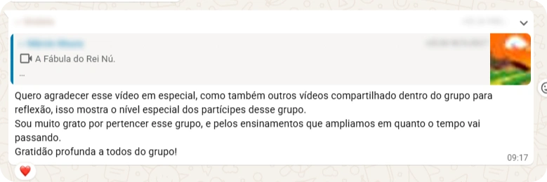 Feedback de participante de uma das comunidades