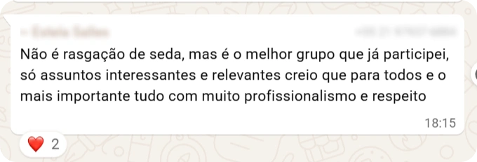 Feedback de participante de uma das comunidades