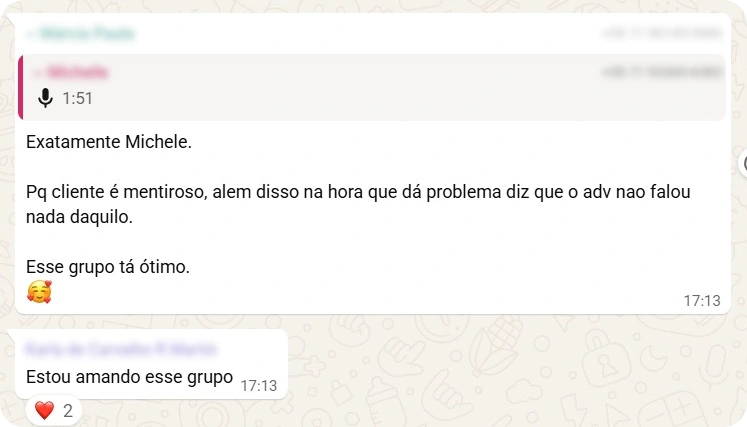 Feedback de participante de uma das comunidades